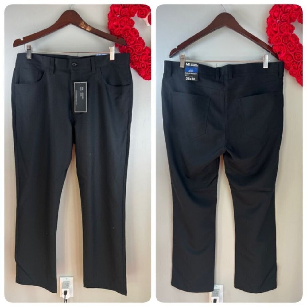 Michael Brandon Mens Poly Casual Pants Slim Straight Low Rise 36x30 Black